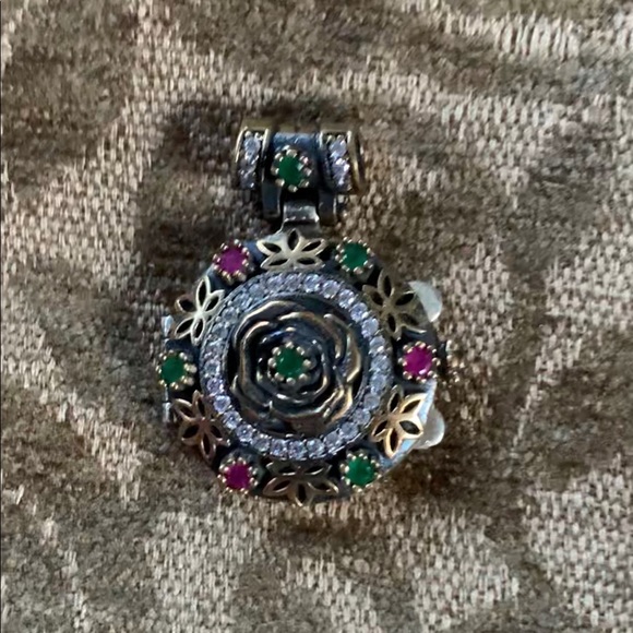 Ruby Emerald Topaz Silver Locket Pendant Celtic Infinity Knots, Lotus & Rose - Picture 8 of 11